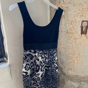 Mini dress half black, half grey leopard
